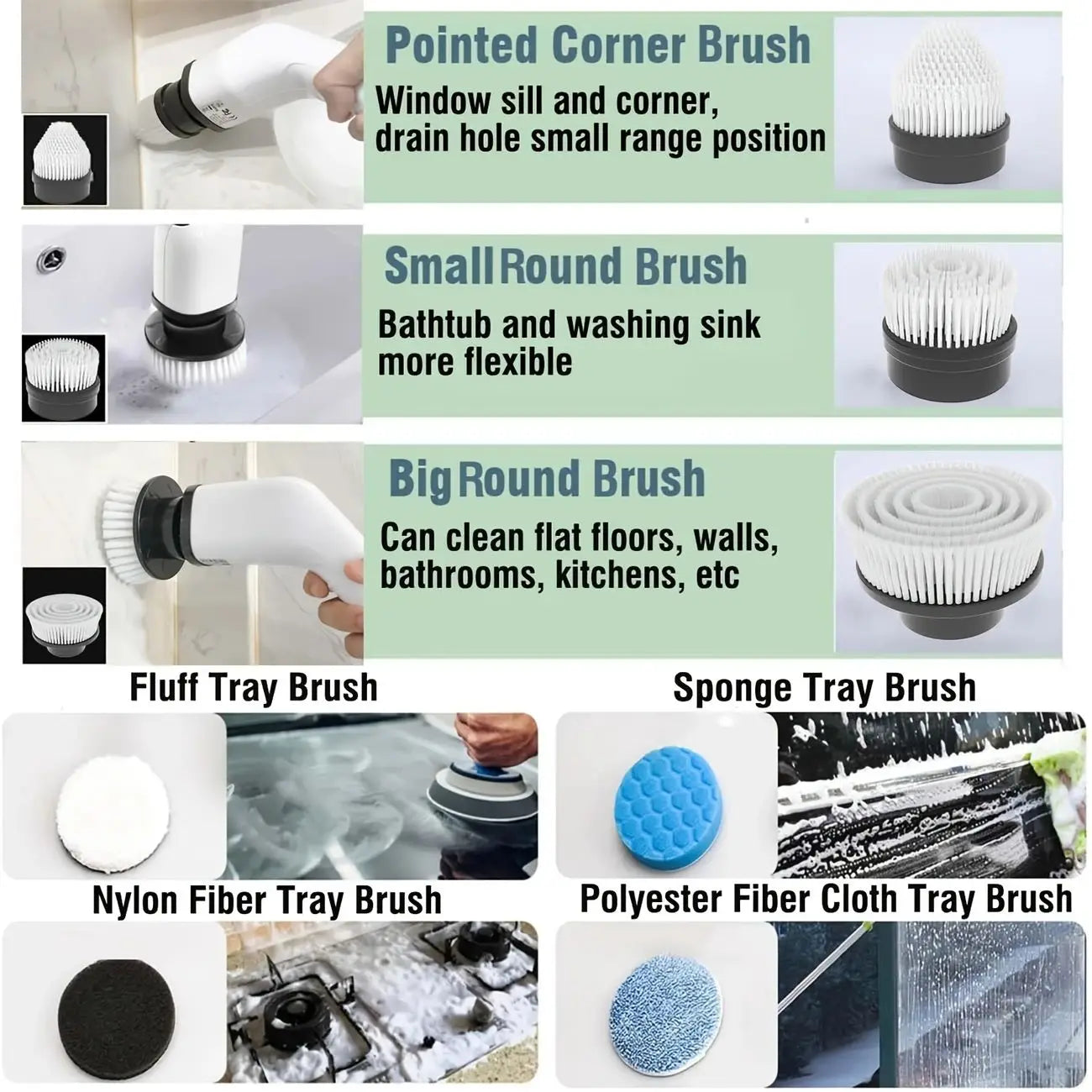 Electric Cleaning Brush:9-in-1 Head,Rotates Flexibly Multifunction Tool for Bathroom, Floors, Corner Gaps and Shower Room Glass.