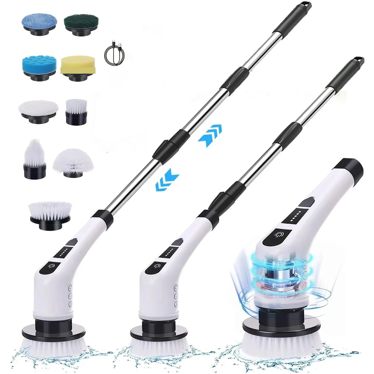 Electric Cleaning Brush:9-in-1 Head,Rotates Flexibly Multifunction Tool for Bathroom, Floors, Corner Gaps and Shower Room Glass.