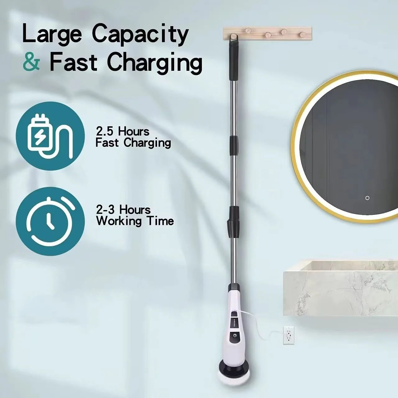 Electric Cleaning Brush:9-in-1 Head,Rotates Flexibly Multifunction Tool for Bathroom, Floors, Corner Gaps and Shower Room Glass.