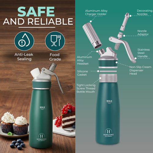 500ml Aluminum Whipped Cream Dispenser Set with 6 Nozzles, Cleaning Brush and Storage Bag