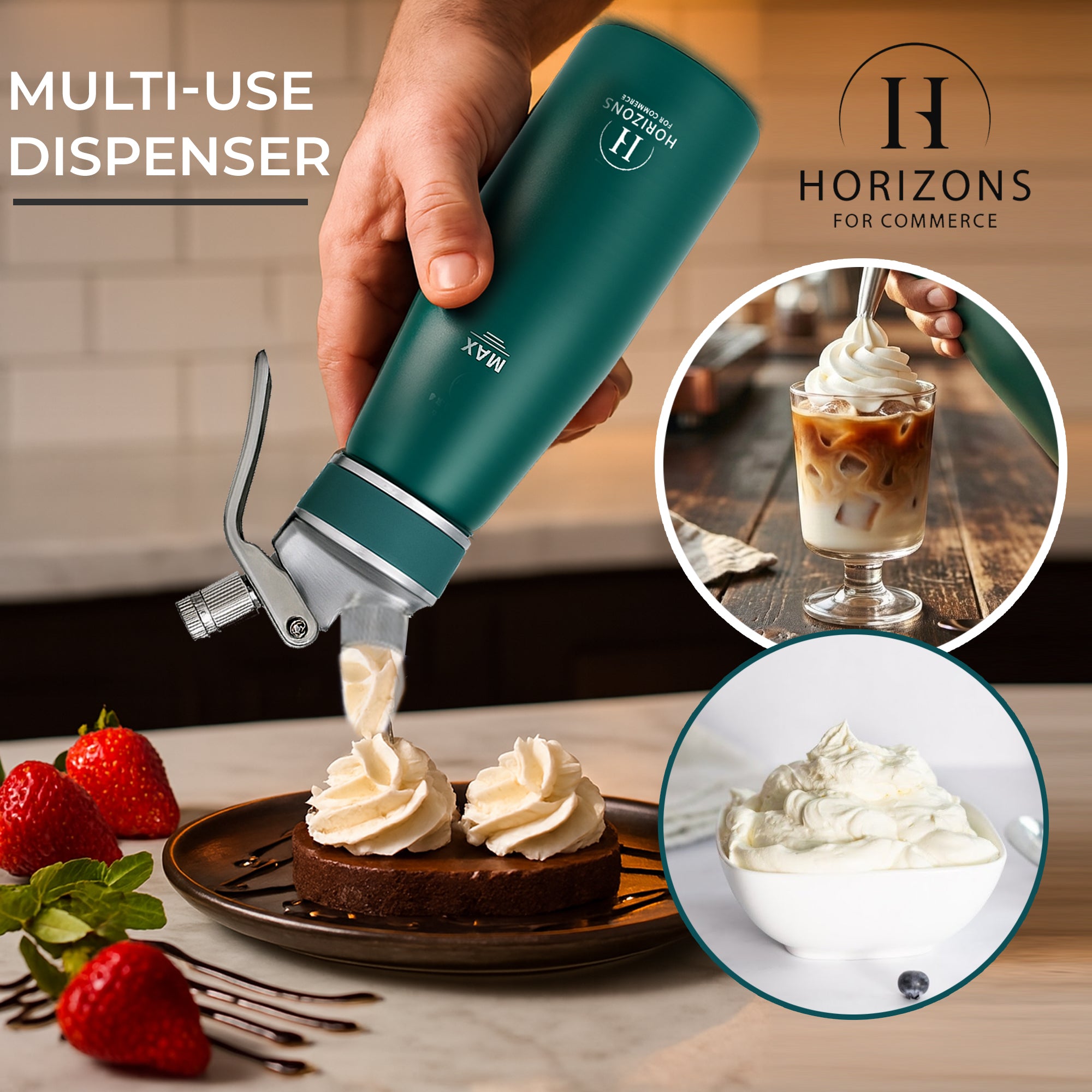 500ml Aluminum Whipped Cream Dispenser Set with 6 Nozzles, Cleaning Brush and Storage Bag